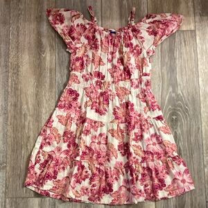 Old Navy Pink and Red Smocked Sundress with Flutter Sleeves